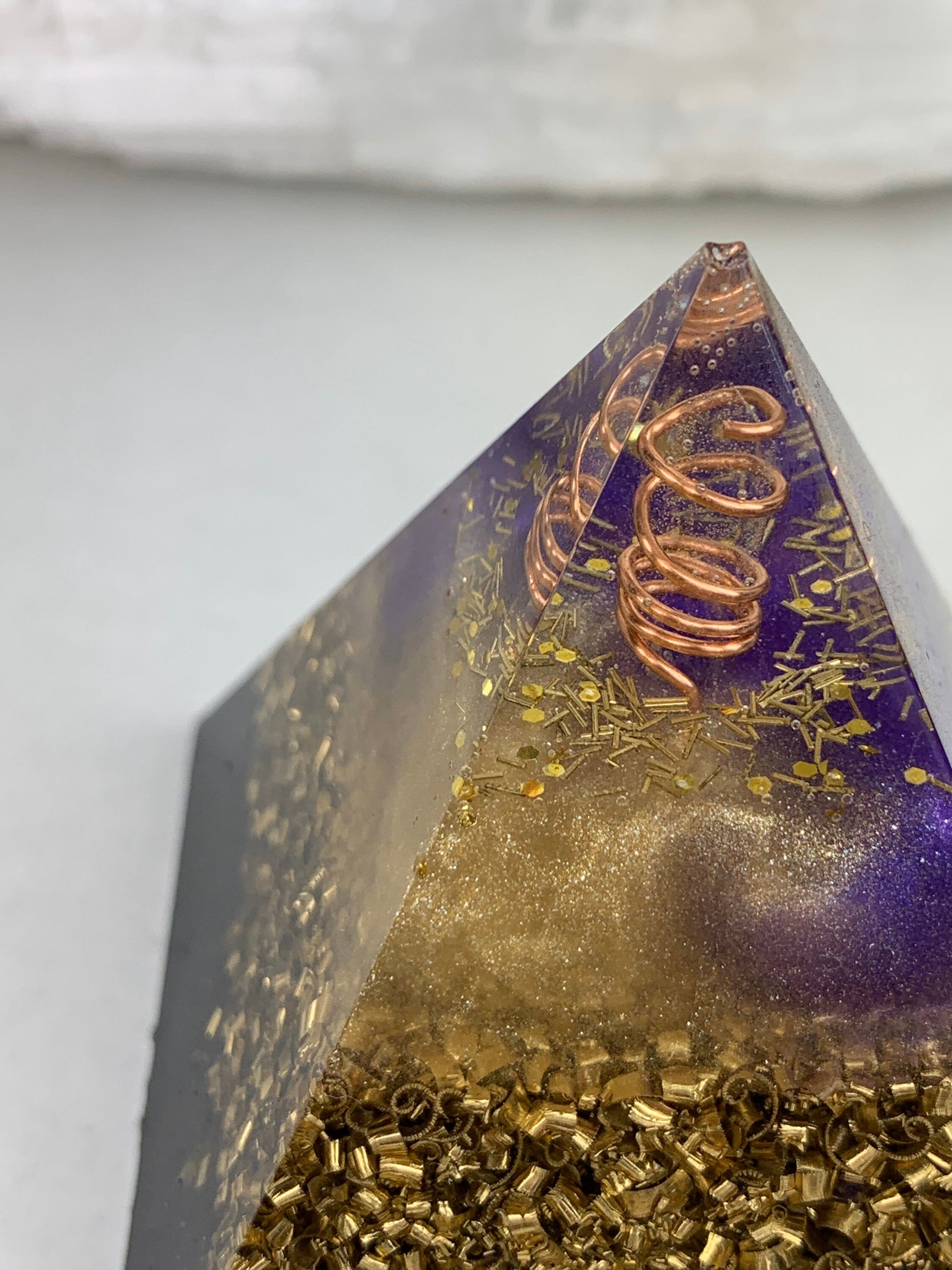 Orgonite® Pyramid - Purple and Gold Flame Orgone Generator® ~ Solar Plexus  Crystal Energy ~ Sacred Ray 6